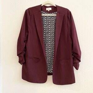 SKIES ARE BLUE Maroon Burgundy Ruched Blazer‎ Jacket Size XXL